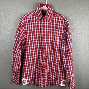 Coogi Luxe Button Down Long Sleeve Dress Shirt Red/Purple Plaid Men’s M 15/15.5